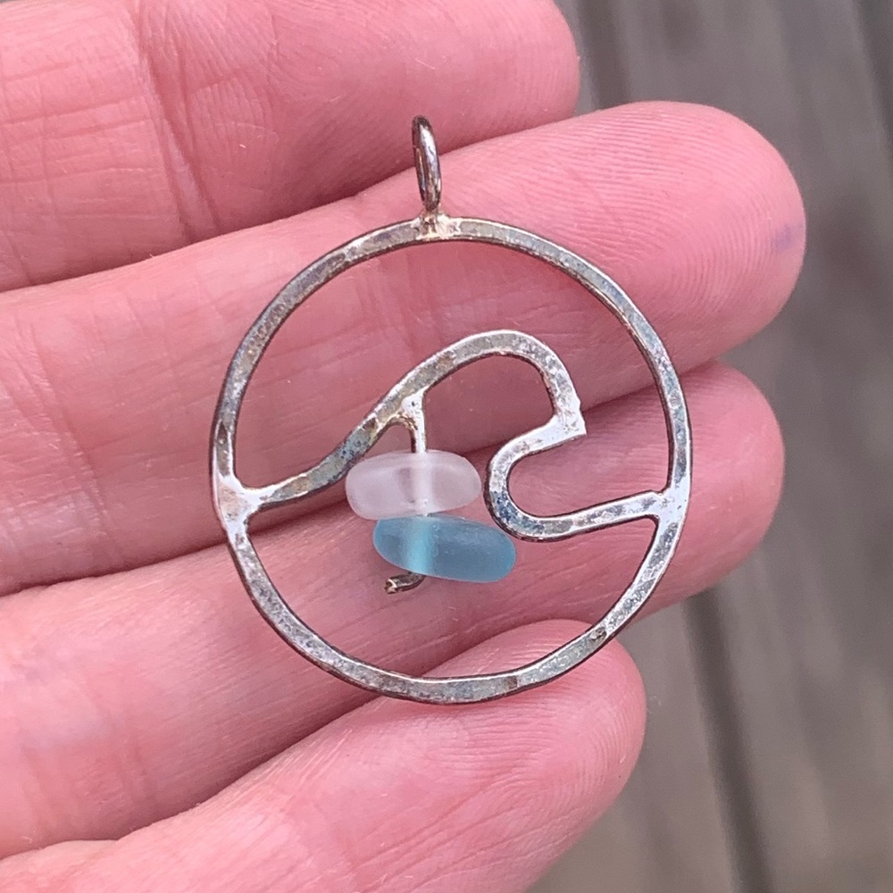 Sterling Silver Wave Pendant with Sea Glass